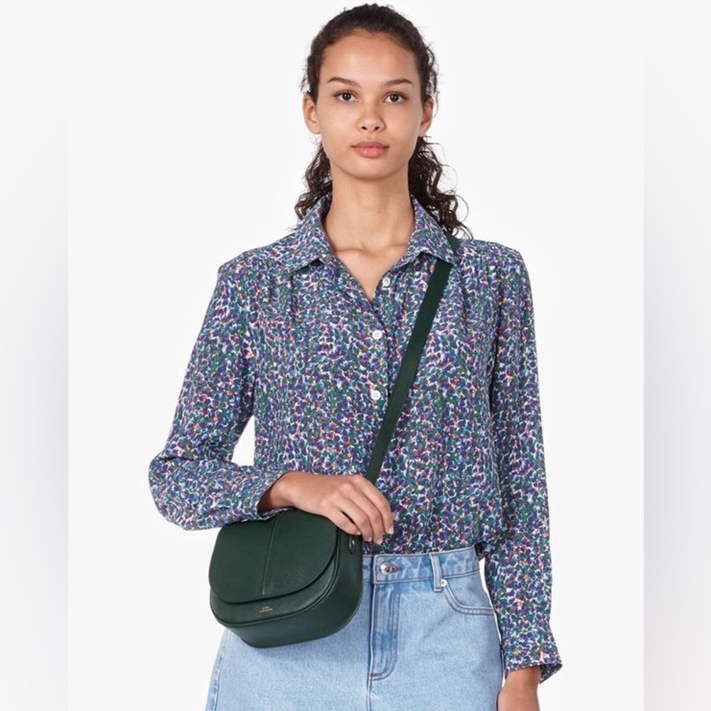 A.P.C. Floral Sutton Chemise 100% Silk Button Down Top EU‎ 34 US XS Long Sleeve